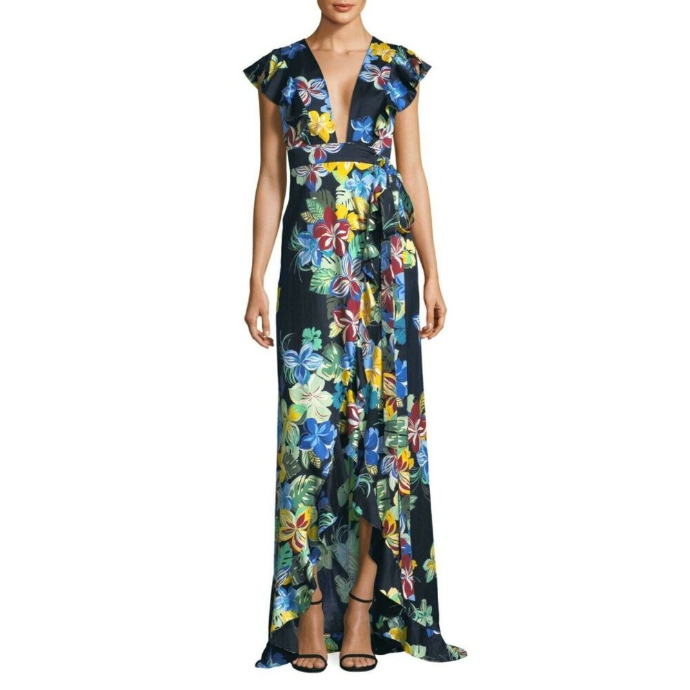Alexis NWT Janna Floral Wrap Maxi Dress Ruffle Front Extra Small XS